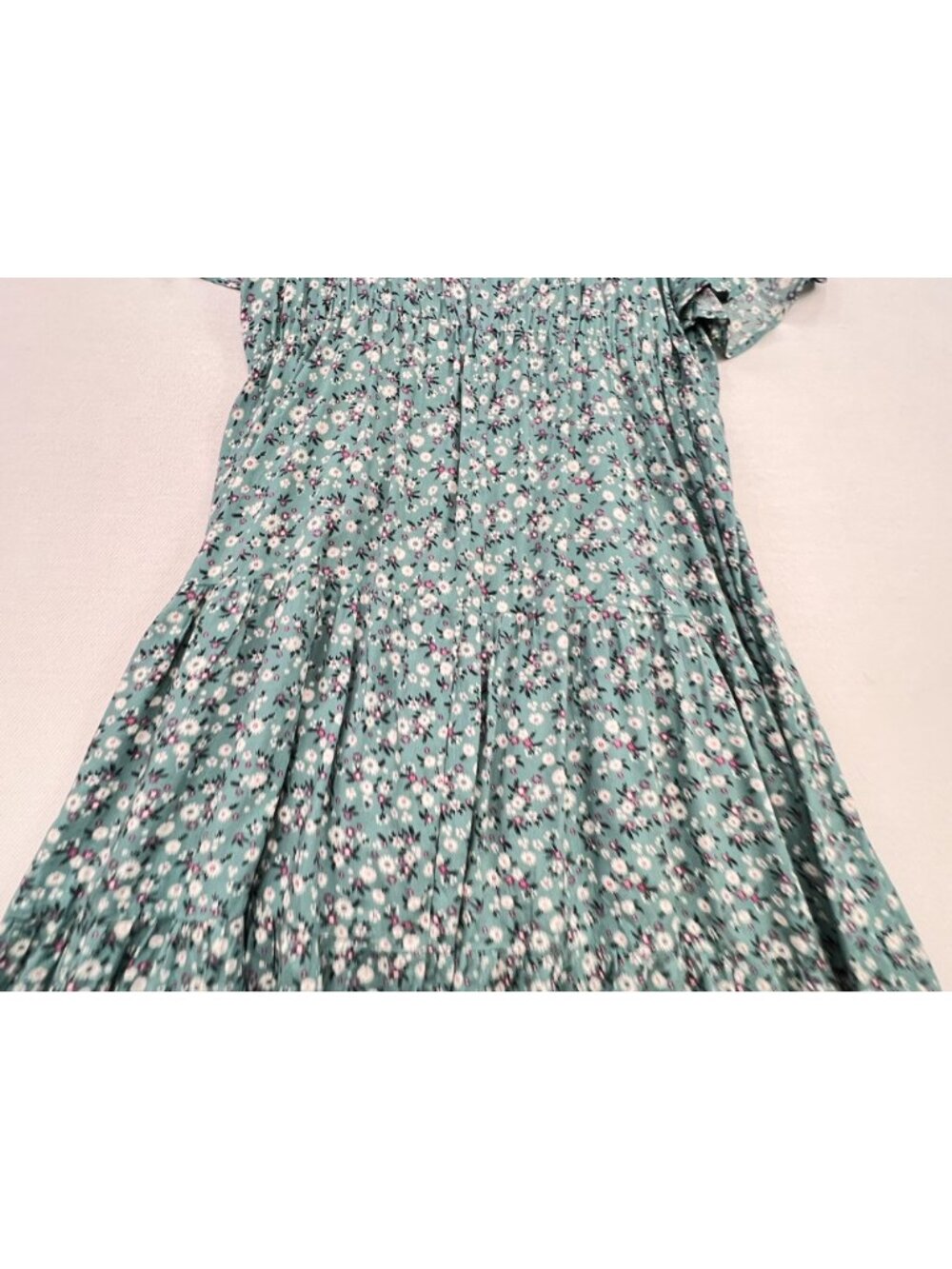 Womens Cottagecore Drawstring Maxi Dress Flutter Sleeve 18-20 Green Blue Floral - Picture 13 of 15